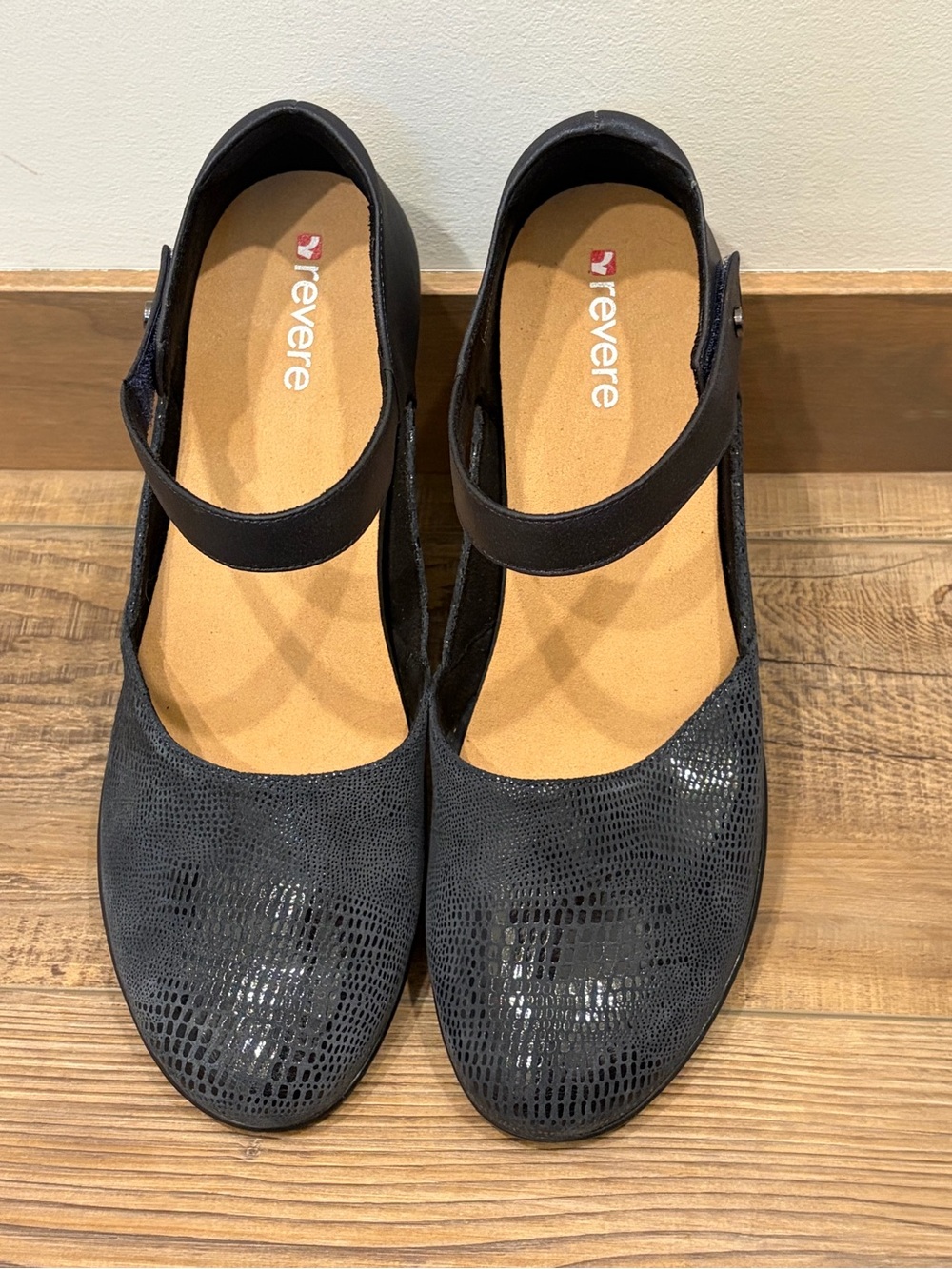 Revere Osaka Black Mary Jane Loafers with Textured Upper